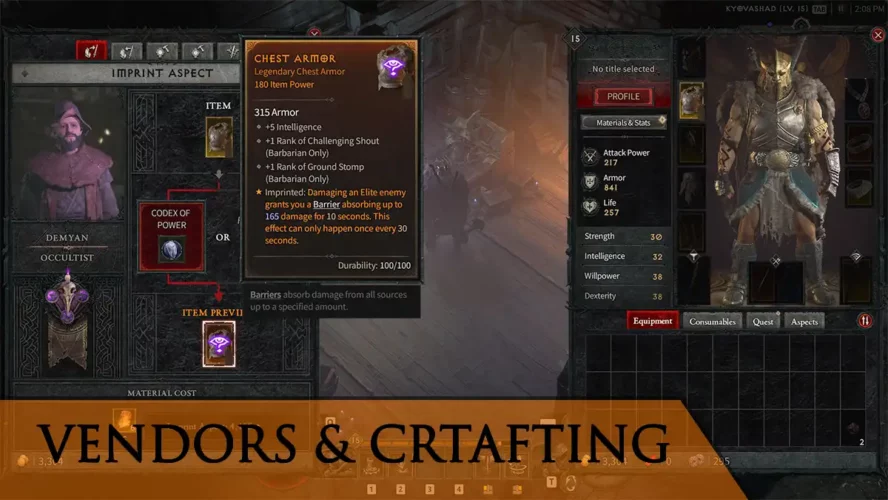 Diablo 4 Vendors and Crafting